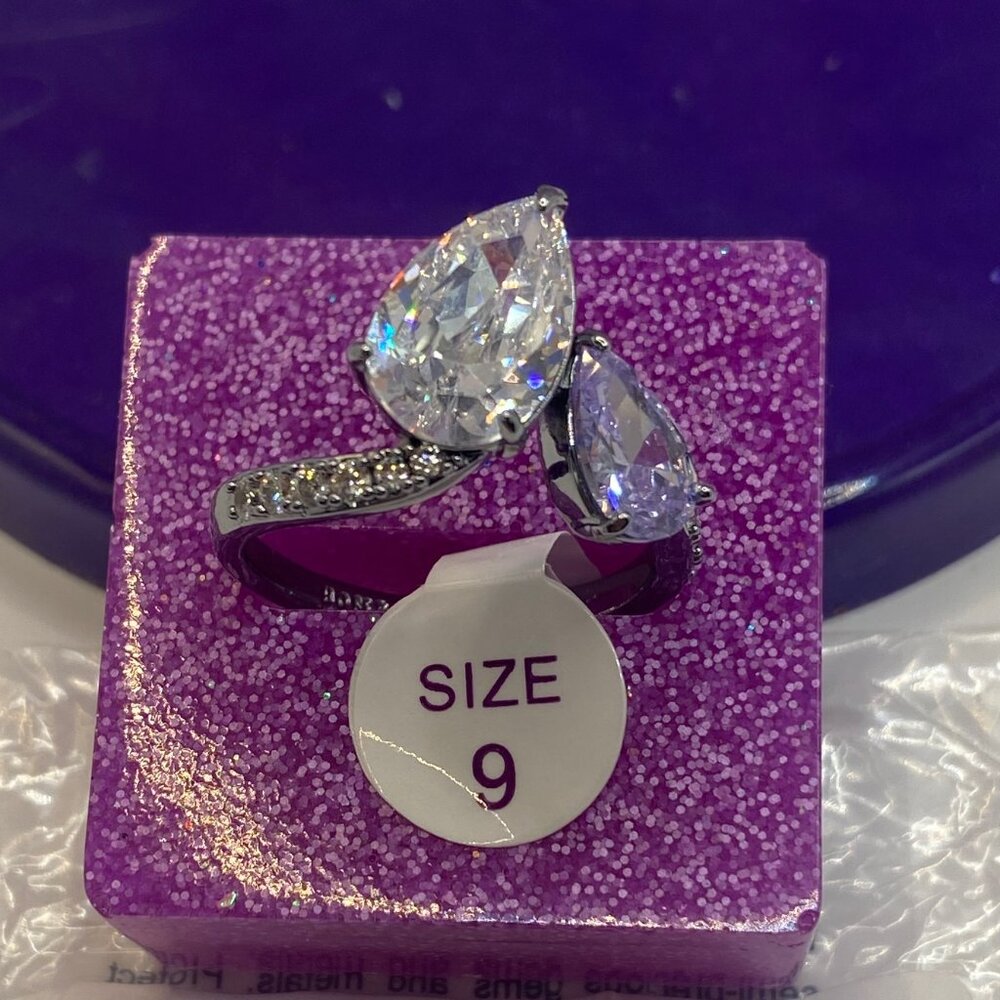 Peaceful Serenity Ring Size 9 Lavender Topaz and Diamond CZ on Hematite Plating